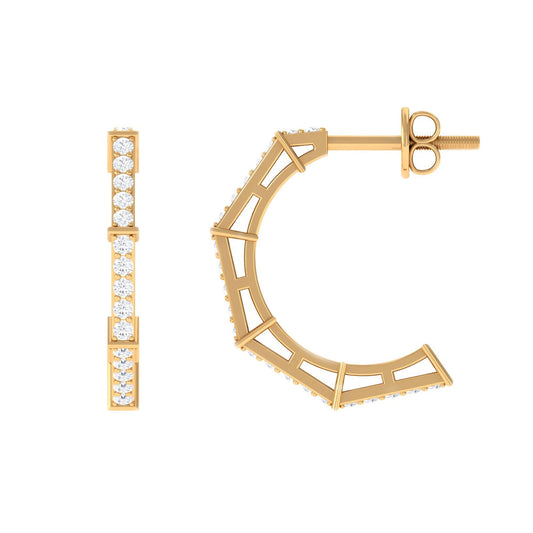 1/2 CT Pave Set Diamond Half Hoop Earrings