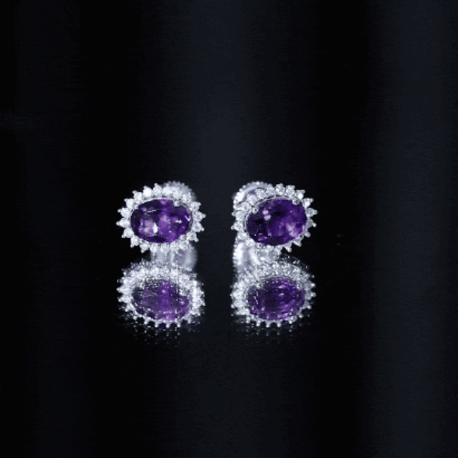 Oval 2.2 Carat Amethyst Stud Earrings With Moissanite Halo