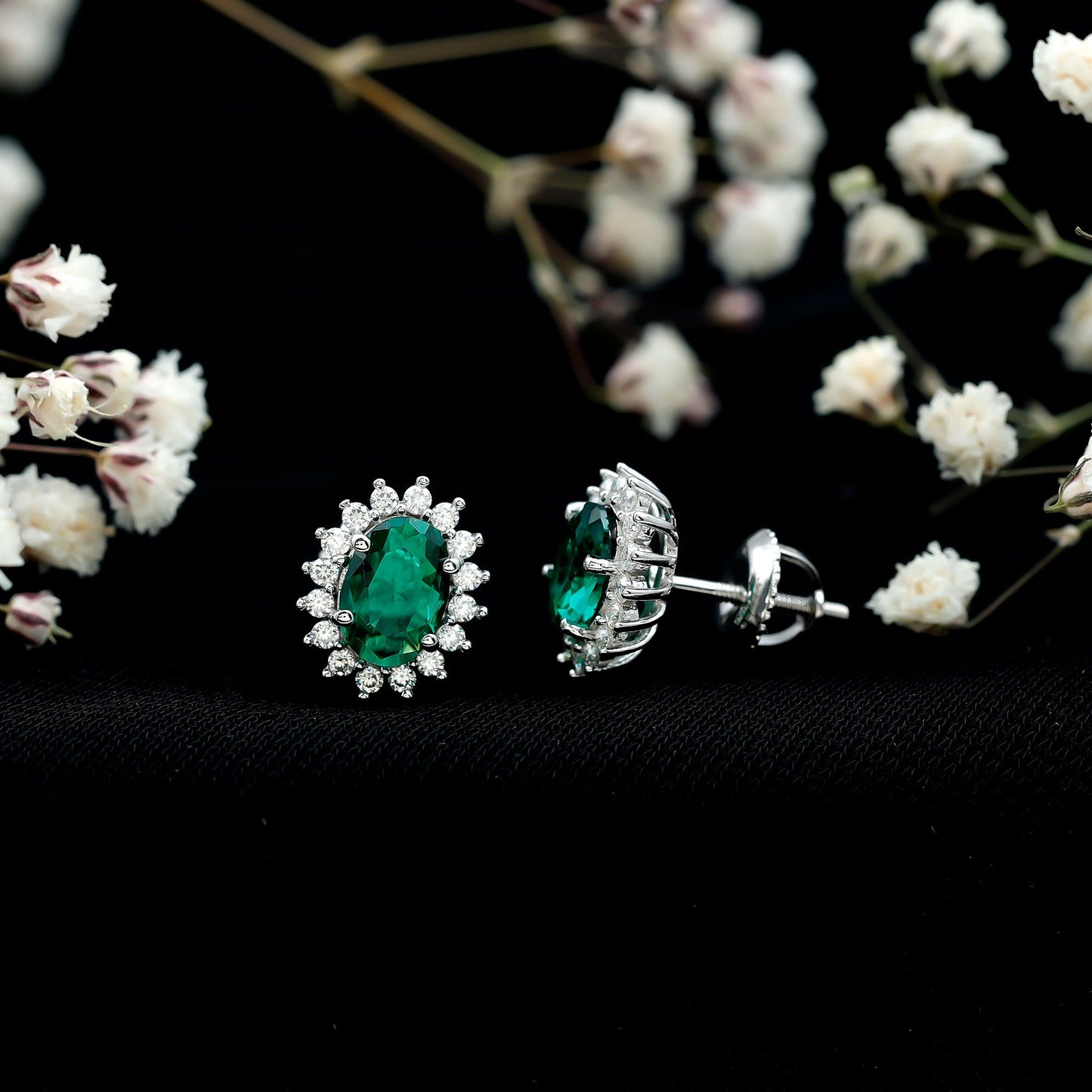 Silver 1.7 Carat Lab Grown Emerald Stud Earrings With Certificate