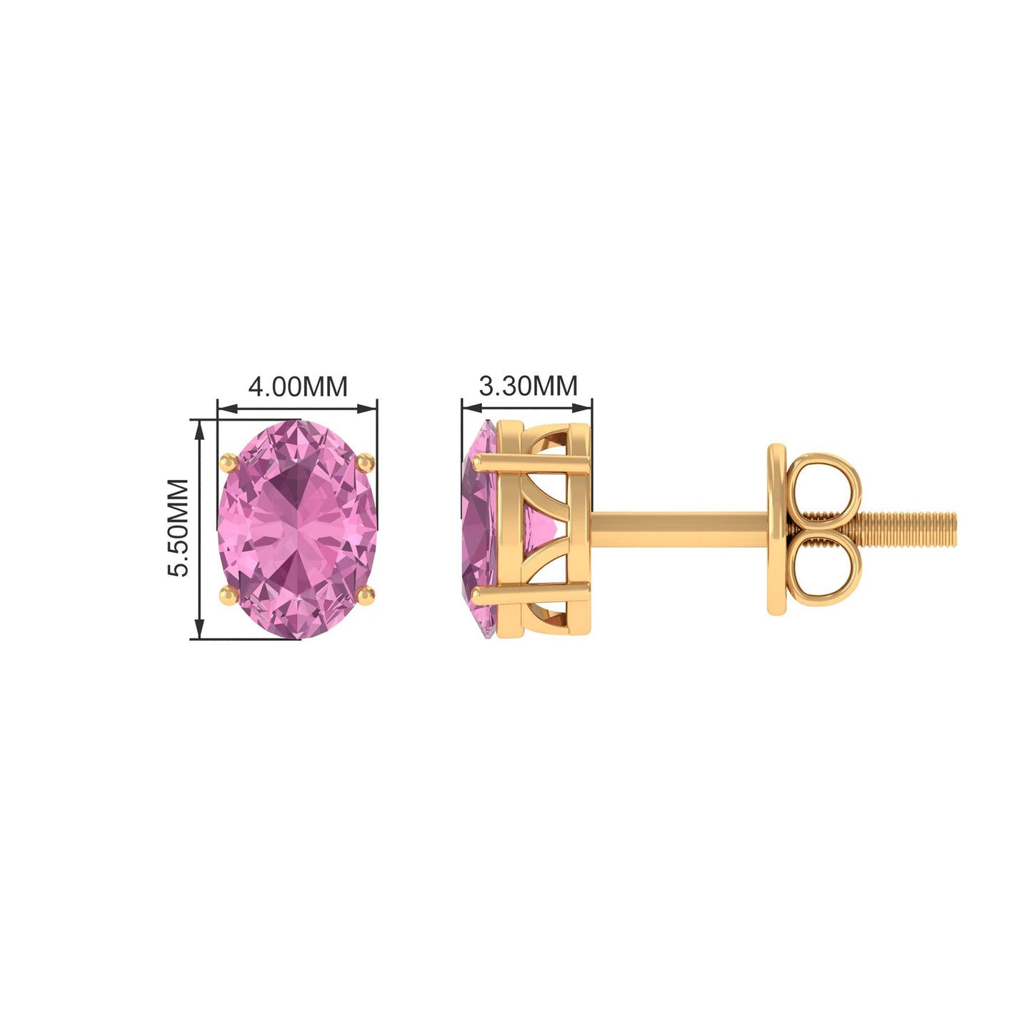 2 CT Oval Cut Pink Tourmaline Solitaire Stud Earrings
