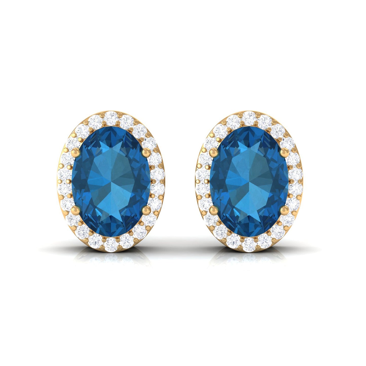 2.50 CT London Blue Topaz and Diamond Halo Stud Earrings