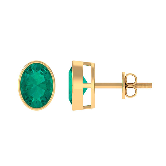 1.75 CT Bezel Set Oval Cut Emerald Solitaire Stud Earrings