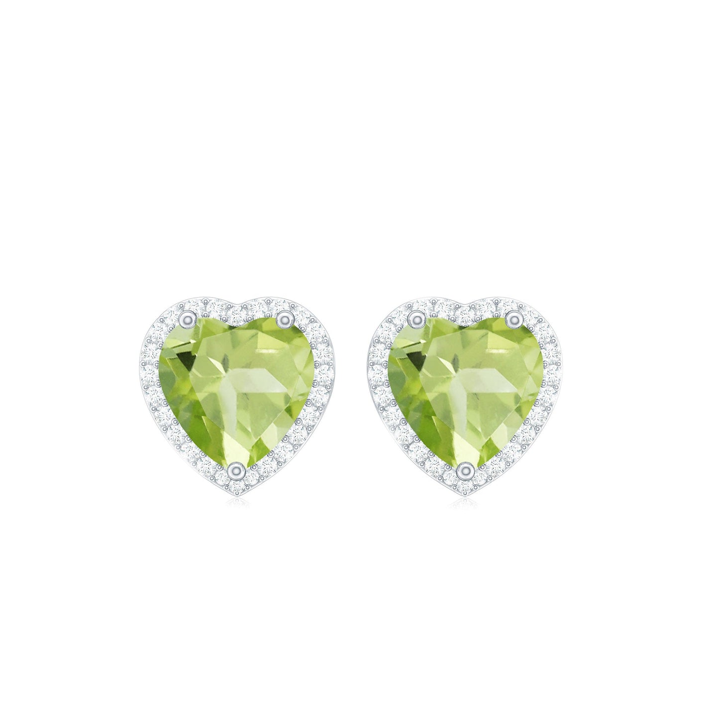 Certified Real 4 Carat Peridot Heart Earrings with Moissanite Halo