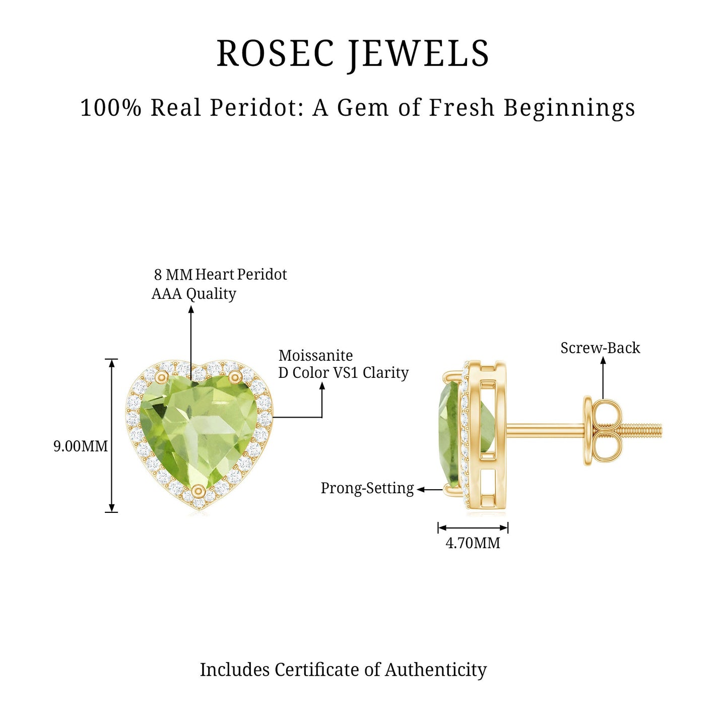 Certified Real 4 Carat Peridot Heart Earrings with Moissanite Halo