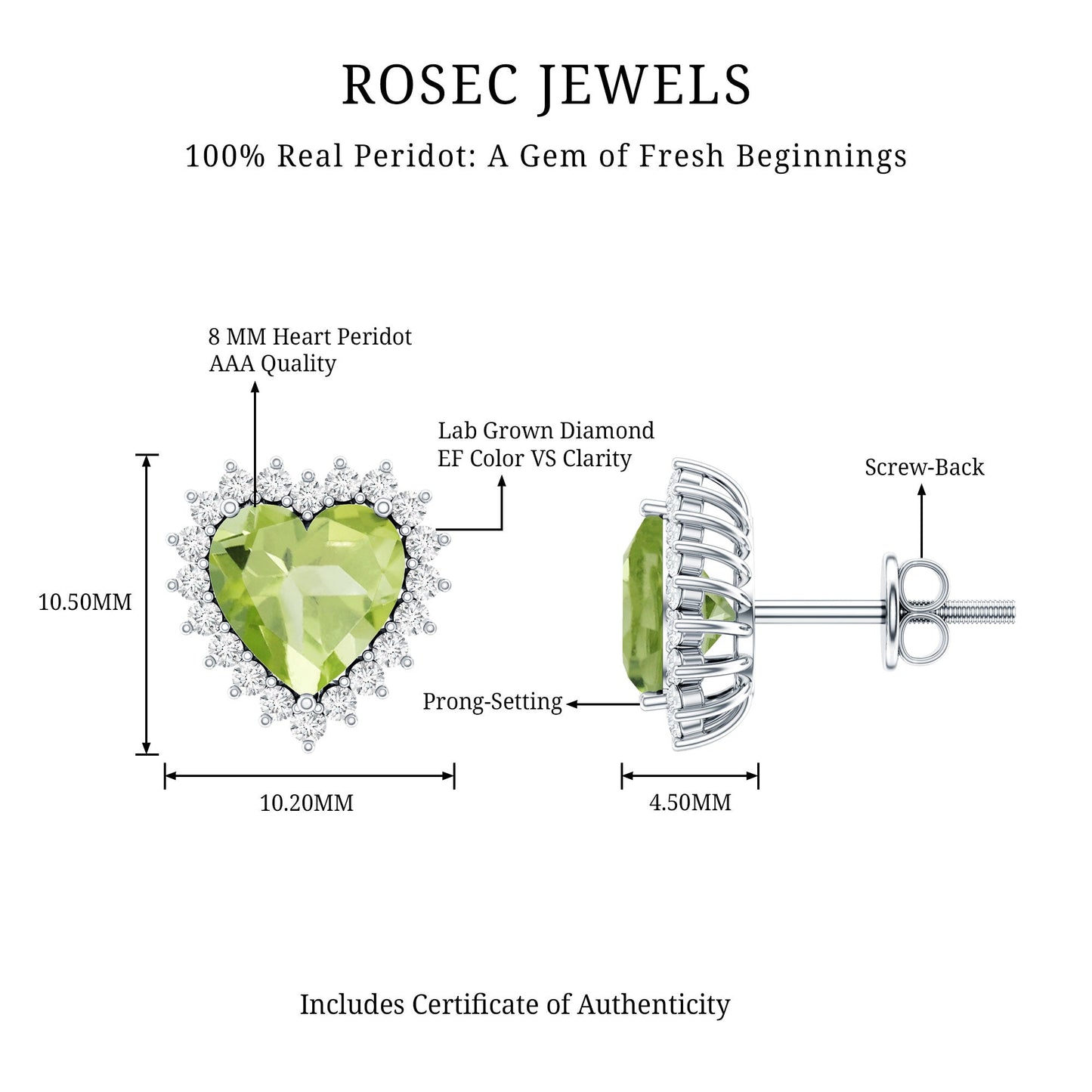 4.2 Carat Peridot Heart Stud Earrings with Moissanite Halo