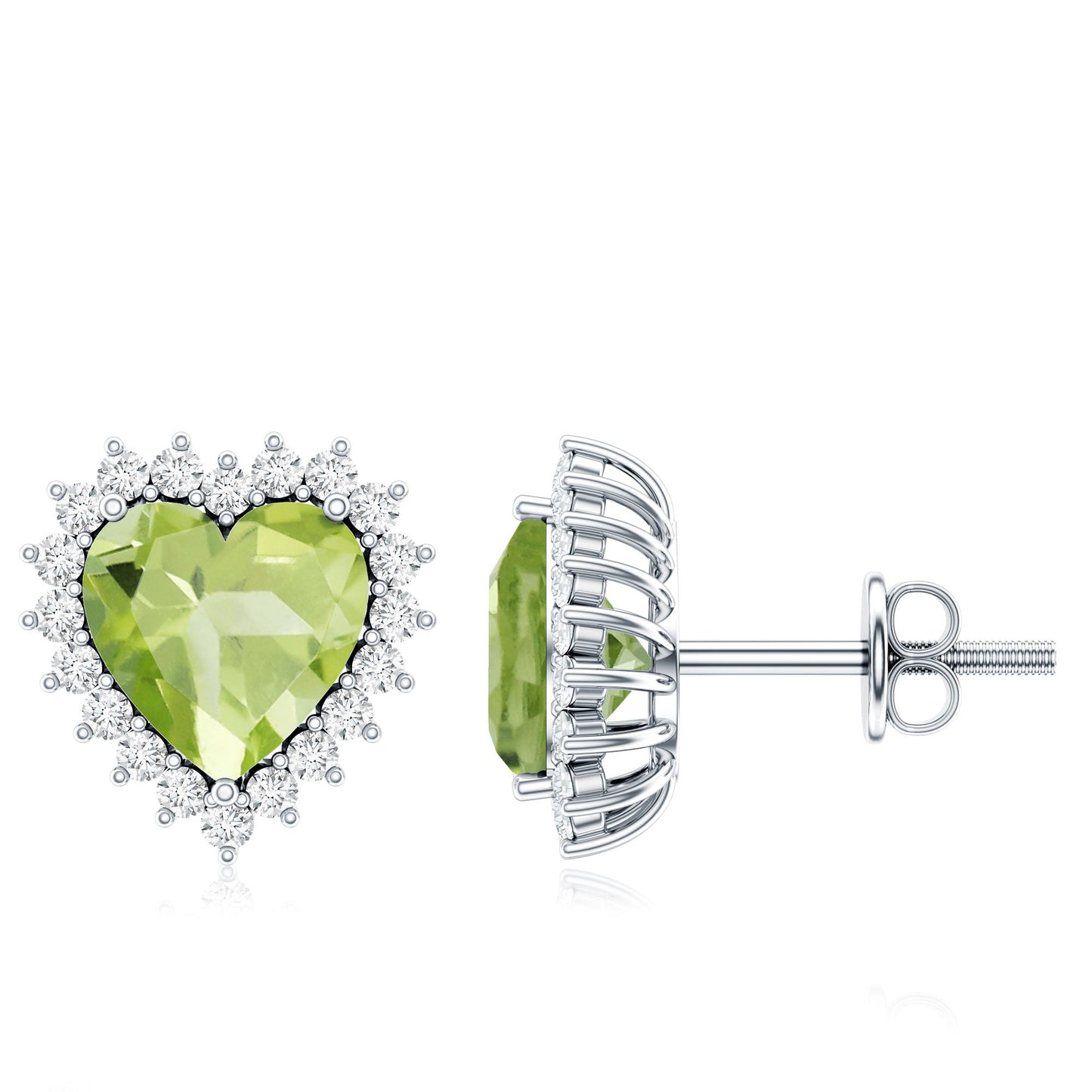 4.2 Carat Peridot Heart Stud Earrings with Moissanite Halo