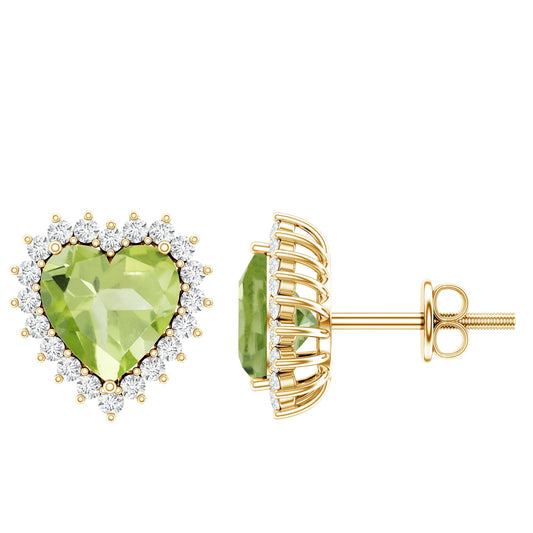 4.2 Carat Peridot Heart Stud Earrings with Moissanite Halo