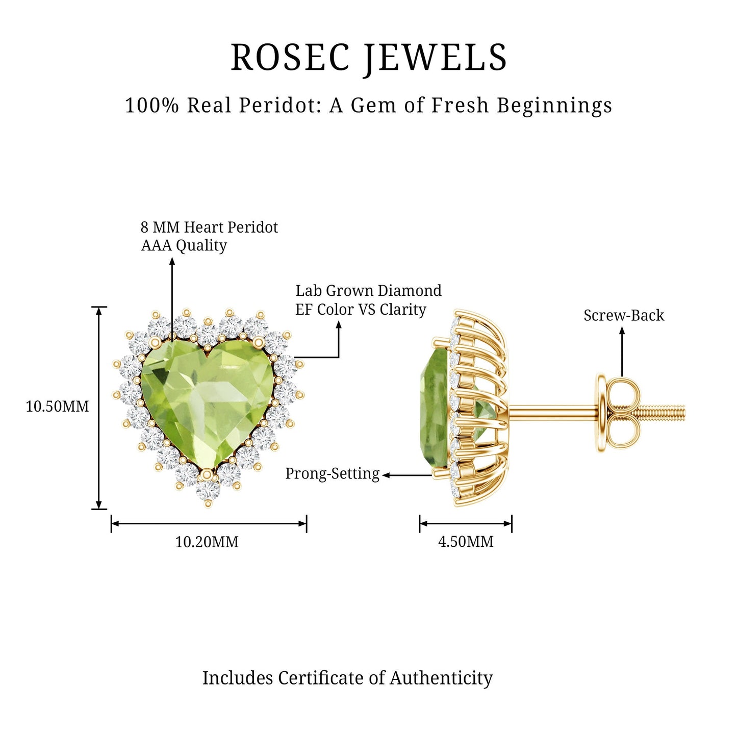 4.2 Carat Peridot Heart Stud Earrings with Moissanite Halo