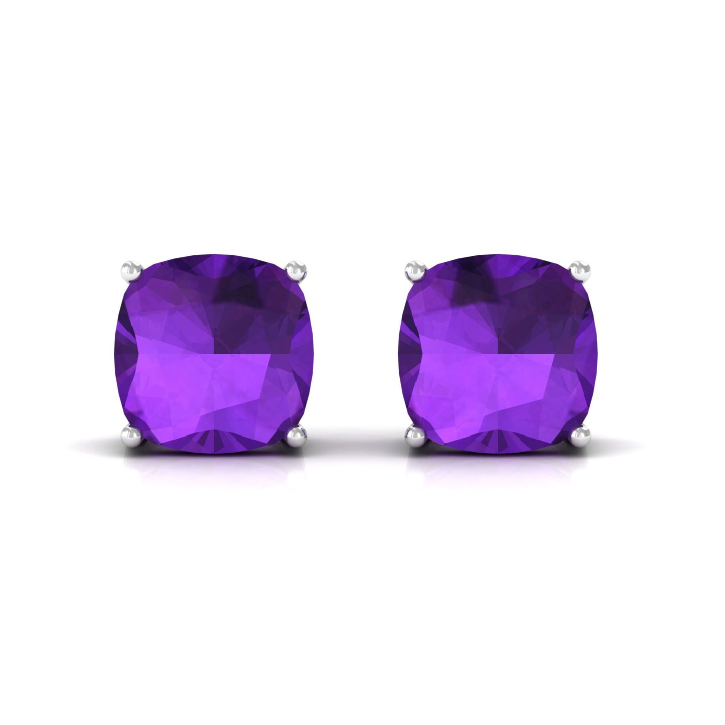 8MM Cushion Cut Amethyst Solitaire Stud Earring