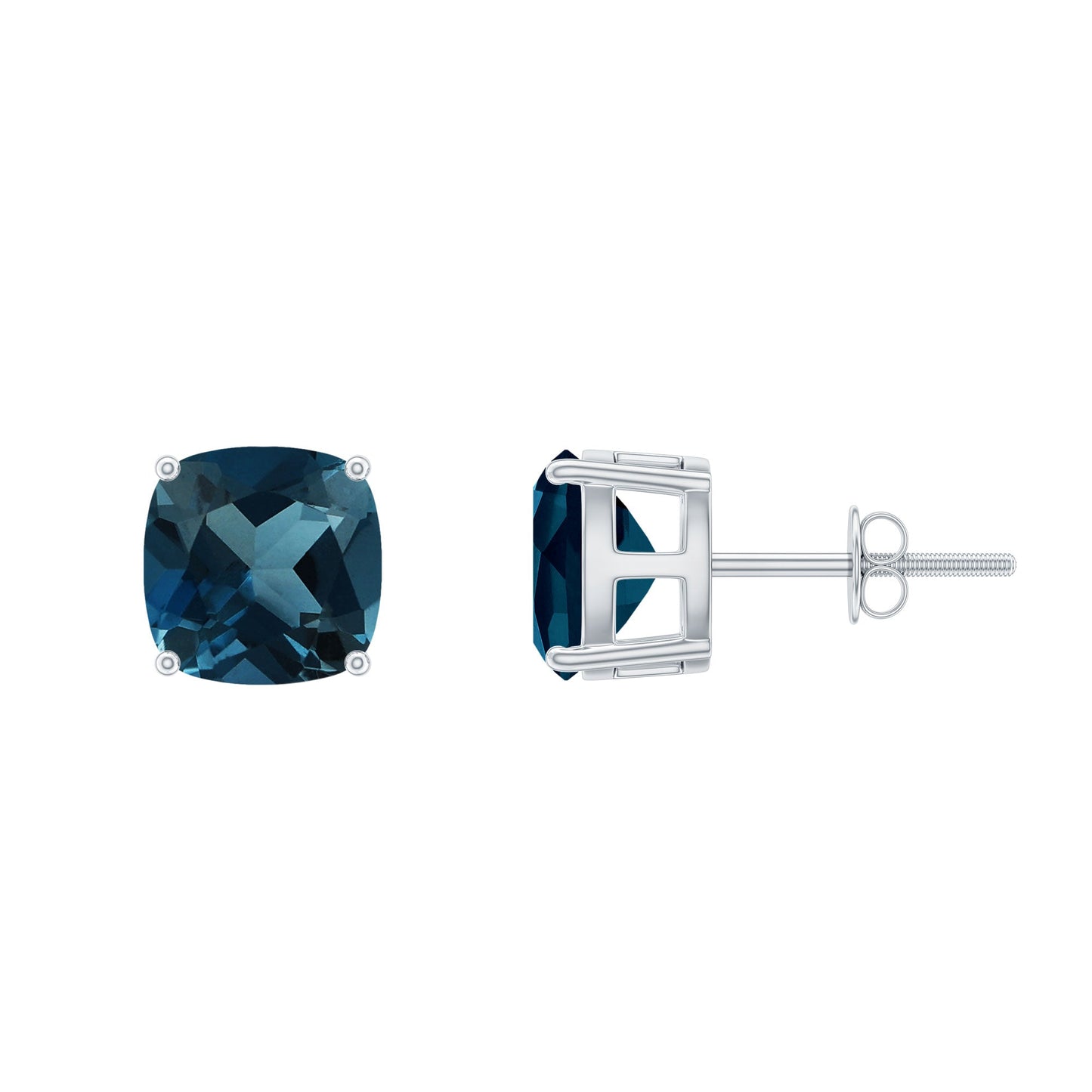 5 Carat Cushion Cut London Blue Topaz Stud Earrings