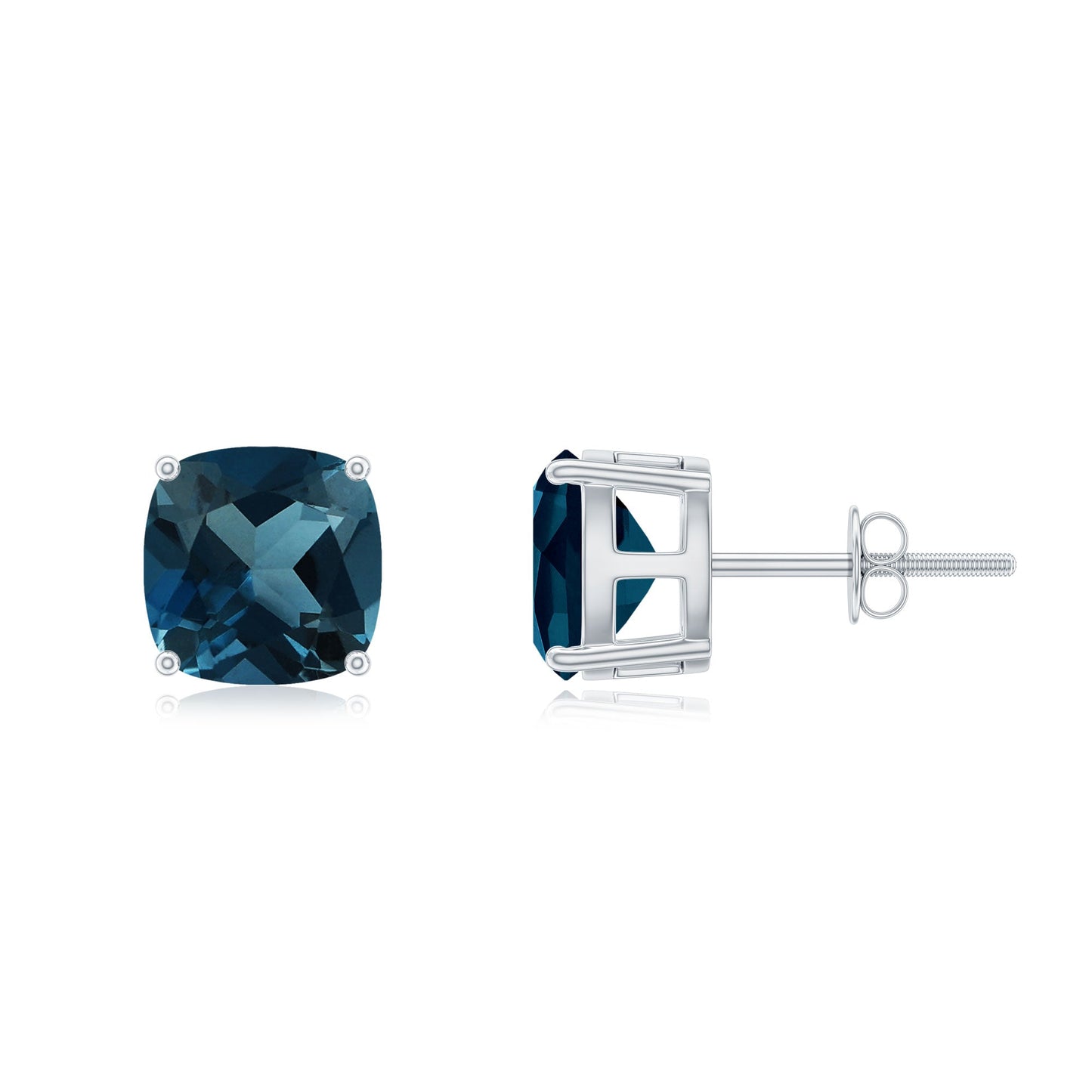 5 Carat Cushion Cut London Blue Topaz Stud Earrings