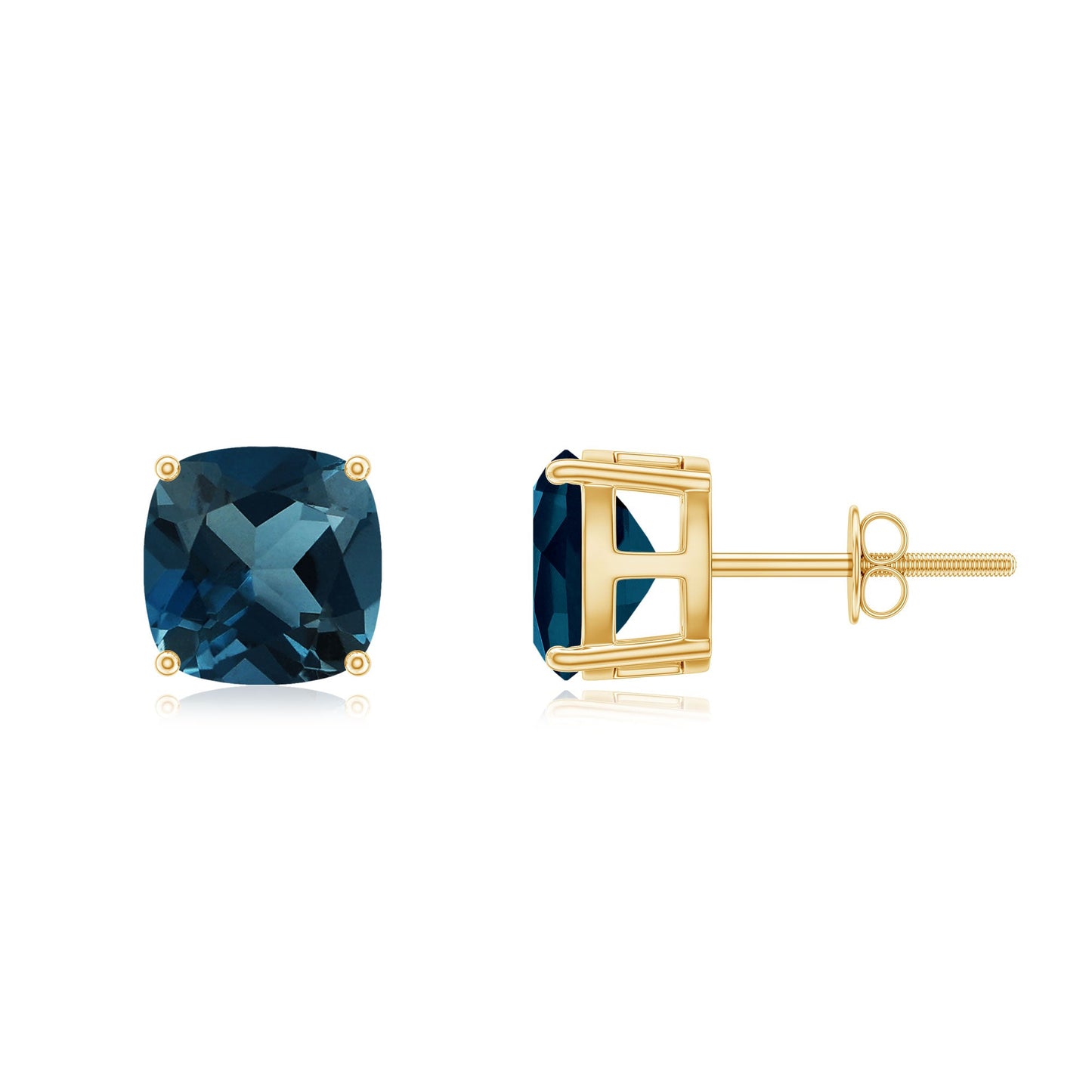 5 Carat Cushion Cut London Blue Topaz Stud Earrings