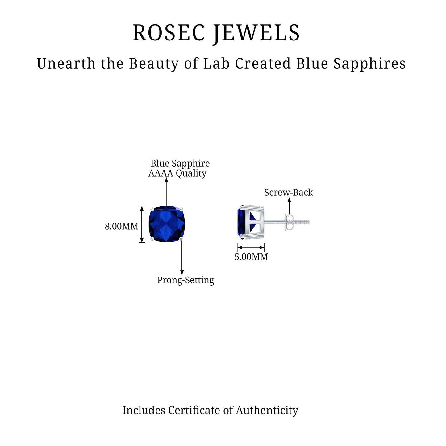 3 CT Lab Grown Blue Sapphire Solitaire Stud Earring With Certificate