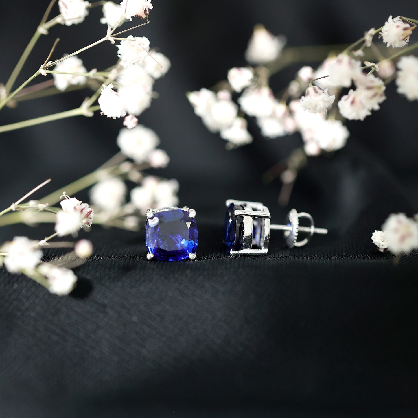 3 CT Lab Grown Blue Sapphire Solitaire Stud Earring With Certificate