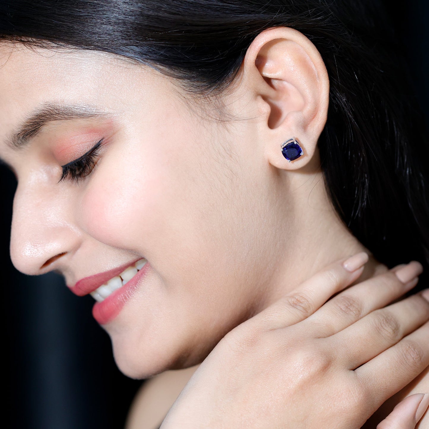 3 CT Lab Grown Blue Sapphire Solitaire Stud Earring With Certificate