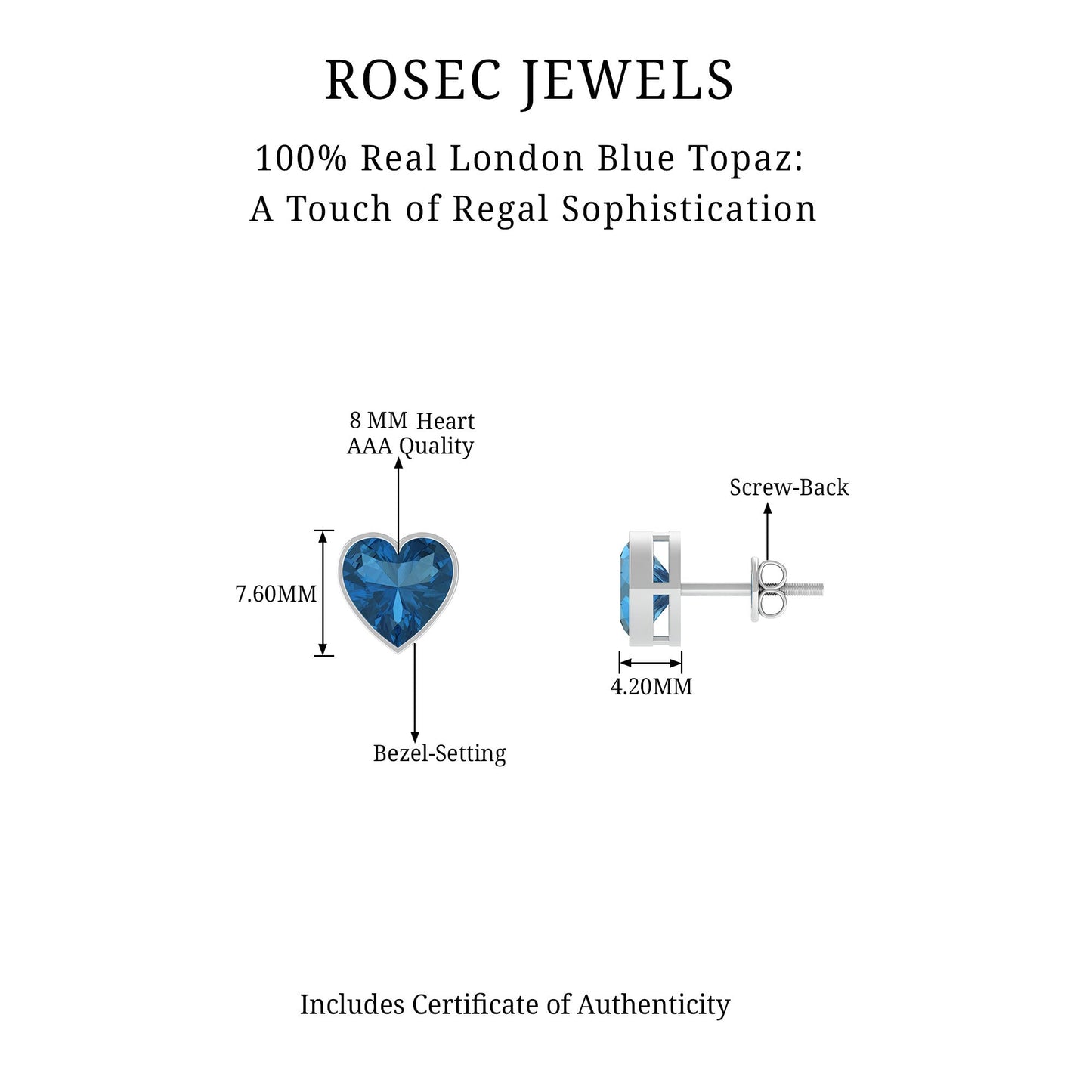 3 CT London Blue Topaz Heart Stud Earrings for Women
