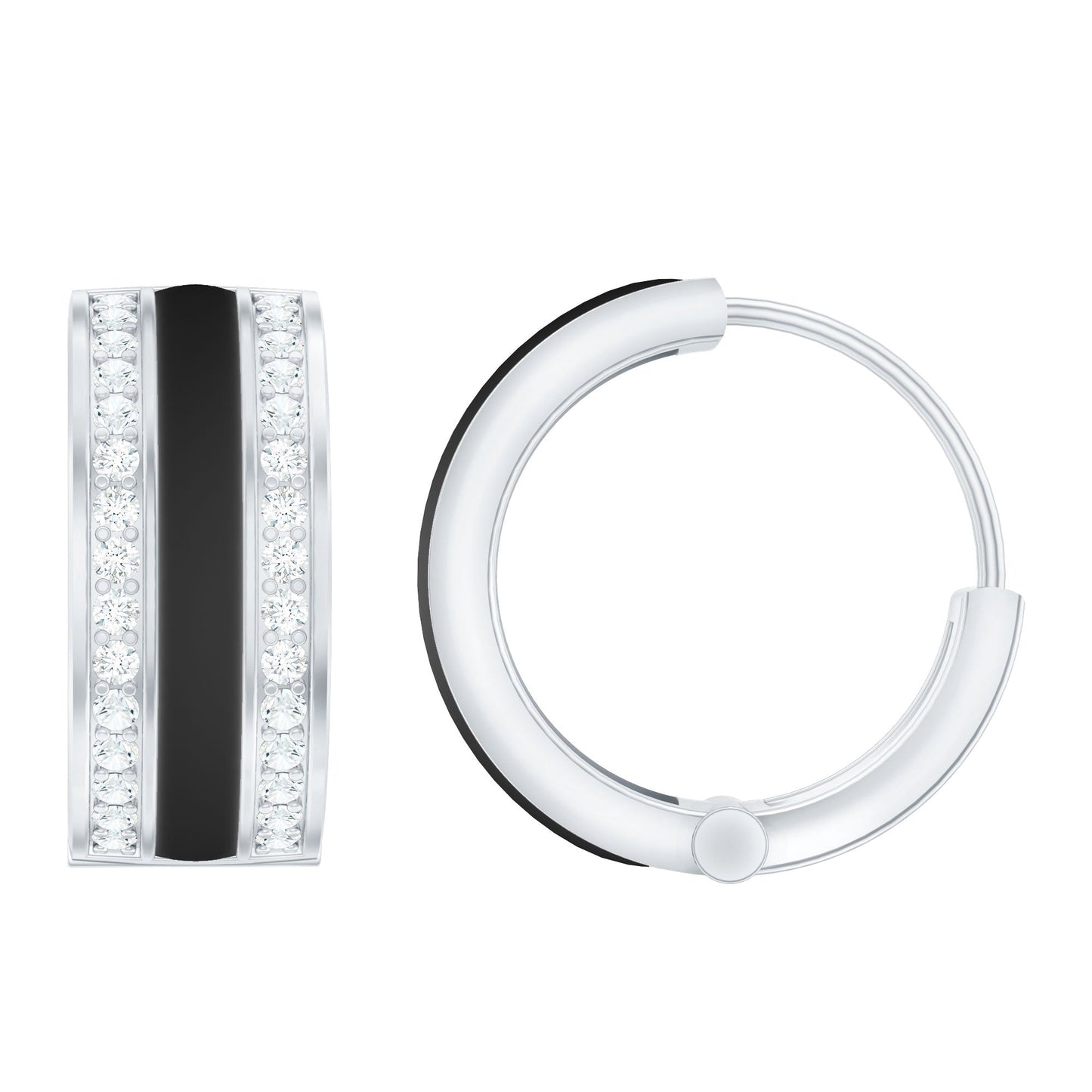 Certified Moissanite and Black Enamel Hoop Earrings