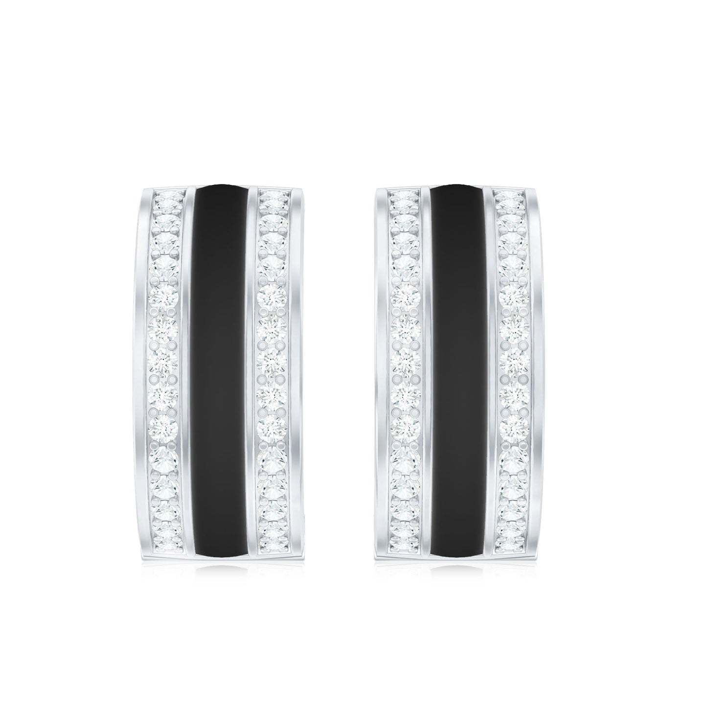 Certified Moissanite and Black Enamel Hoop Earrings