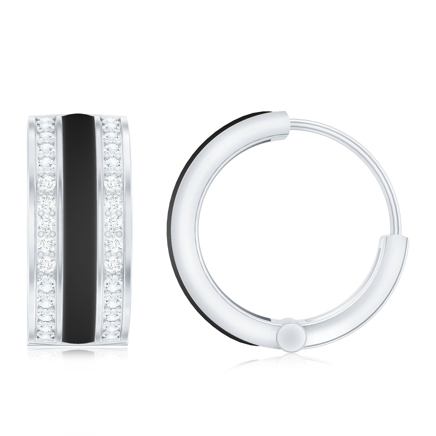 Certified Moissanite and Black Enamel Hoop Earrings