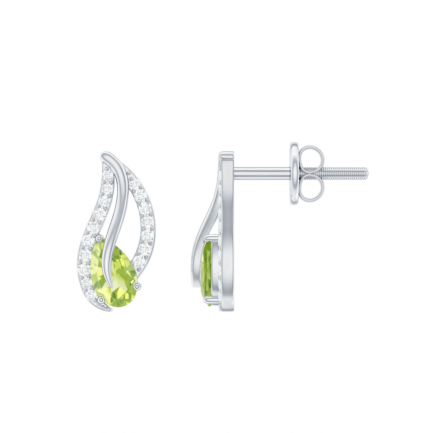 Natural Peridot Leaf Earrings with Diamond for Women