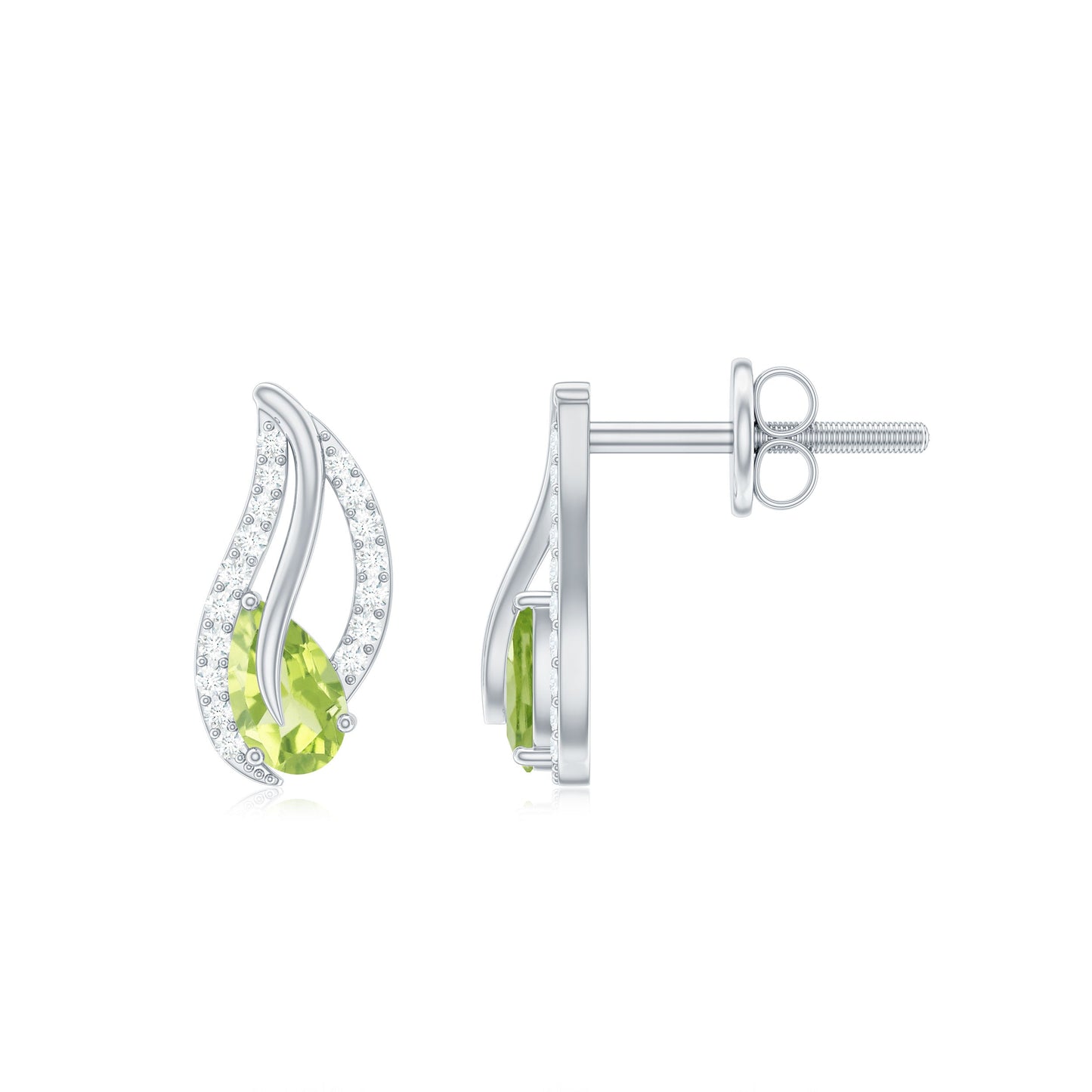 Natural Peridot Leaf Earrings with Diamond for Women