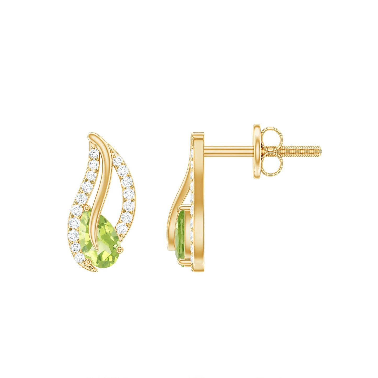Natural Peridot Leaf Earrings with Diamond for Women