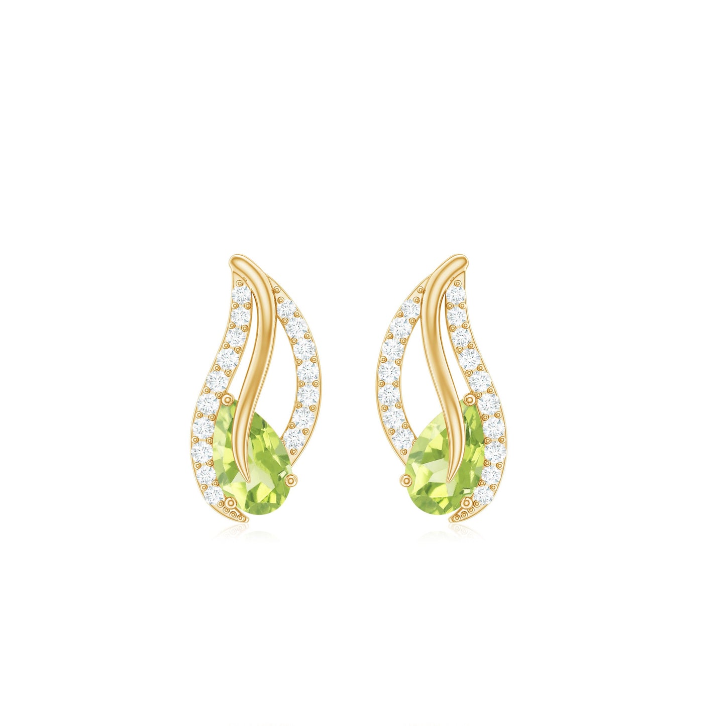 Natural Peridot Leaf Earrings with Diamond for Women