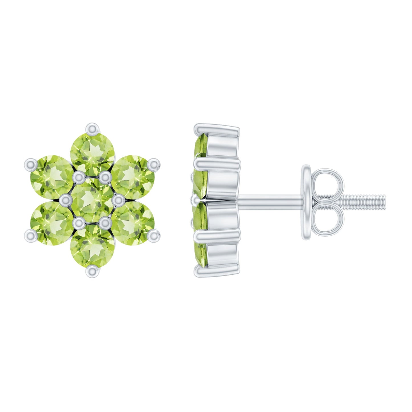 Real 2.24 Carat Peridot Flower Cluster Stud Earrings