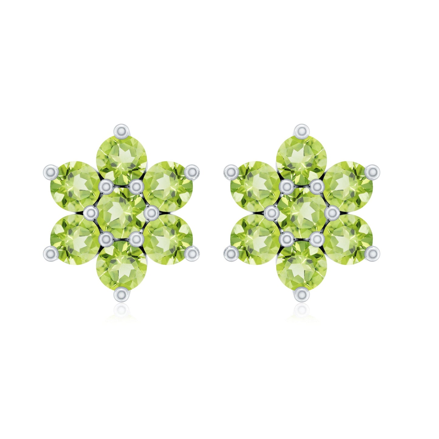 Real 2.24 Carat Peridot Flower Cluster Stud Earrings