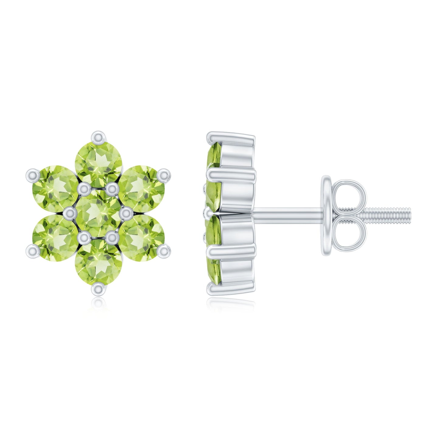 Real 2.24 Carat Peridot Flower Cluster Stud Earrings