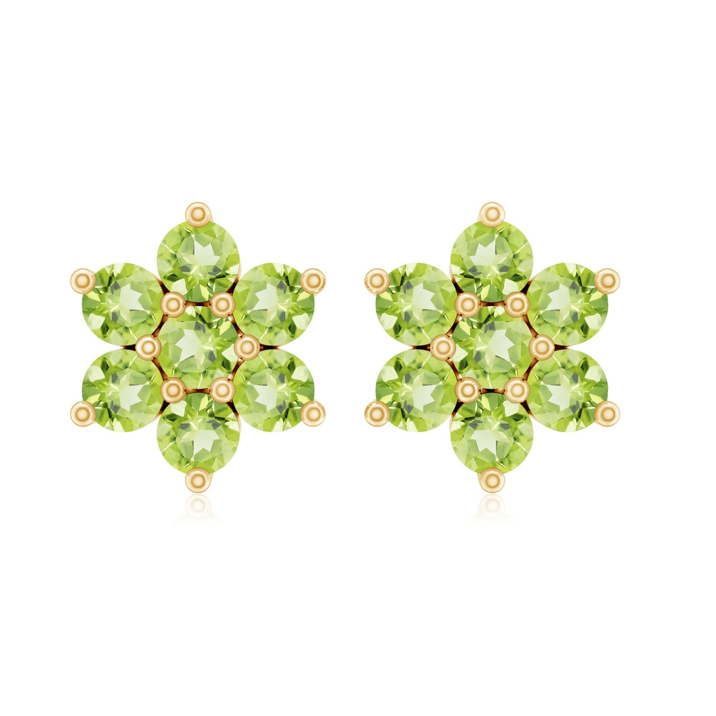 Real 2.24 Carat Peridot Flower Cluster Stud Earrings