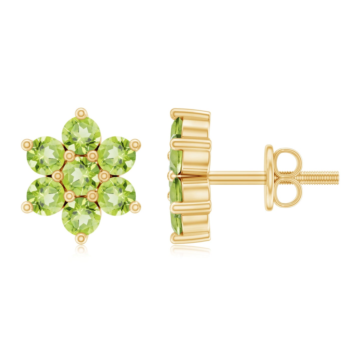 Real 2.24 Carat Peridot Flower Cluster Stud Earrings