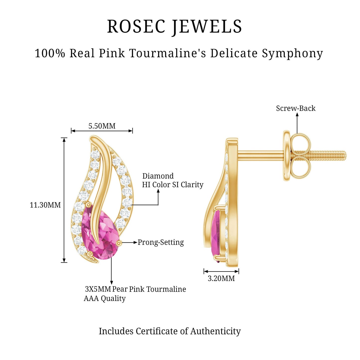 Natural Pink Tourmaline Leaf Earrings with Diamond