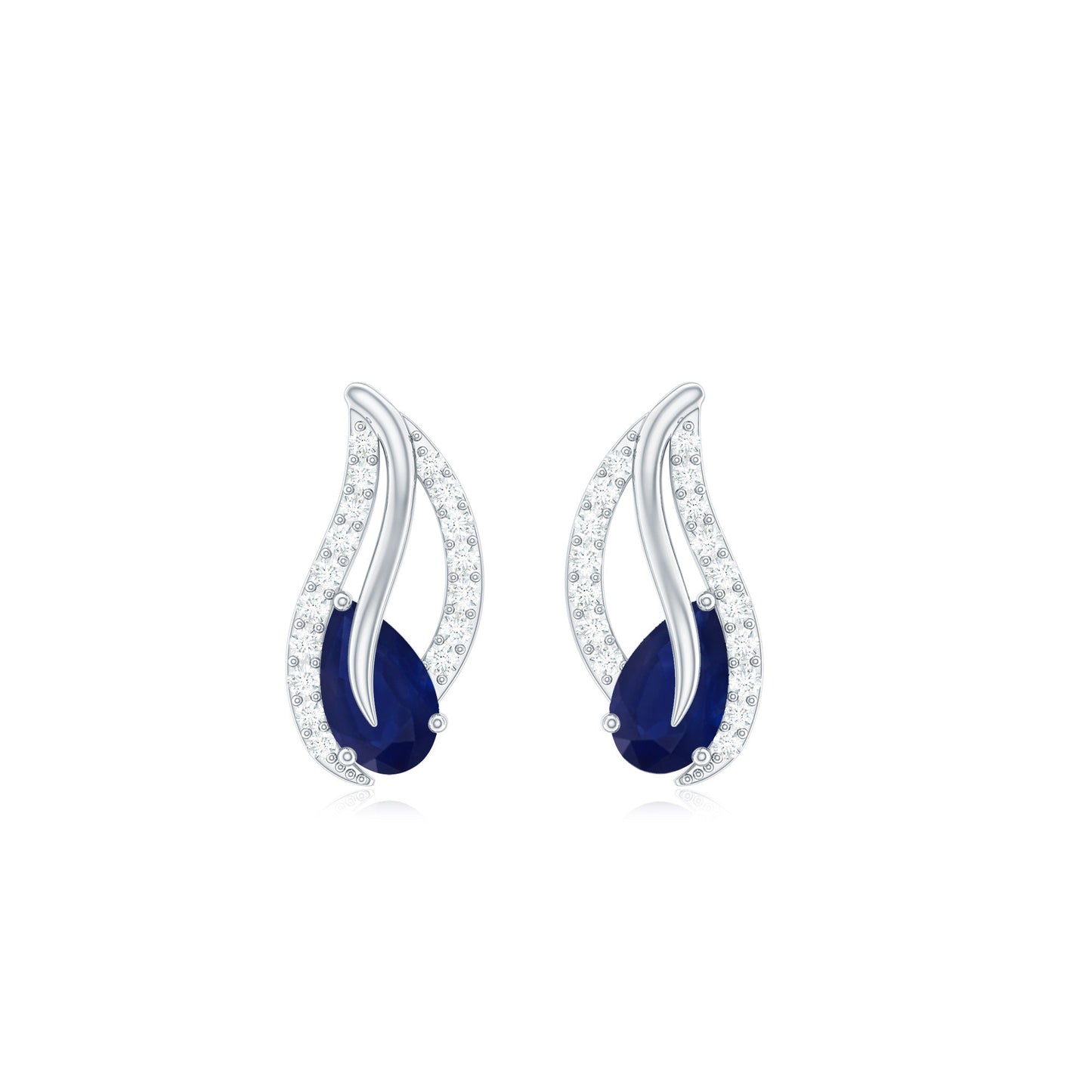 Nature Inspired Blue Sapphire Diamond Leaf Earrings