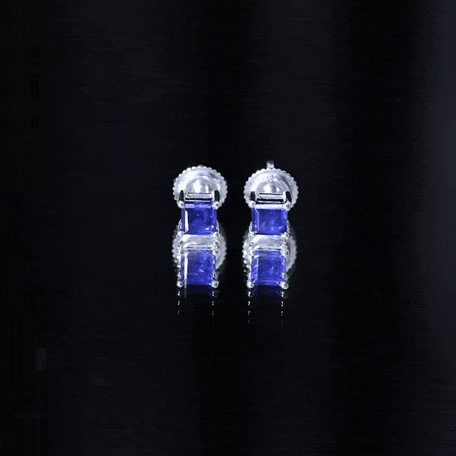 1 Carat Solitaire Blue Sapphire Princess Cut Stud Earrings