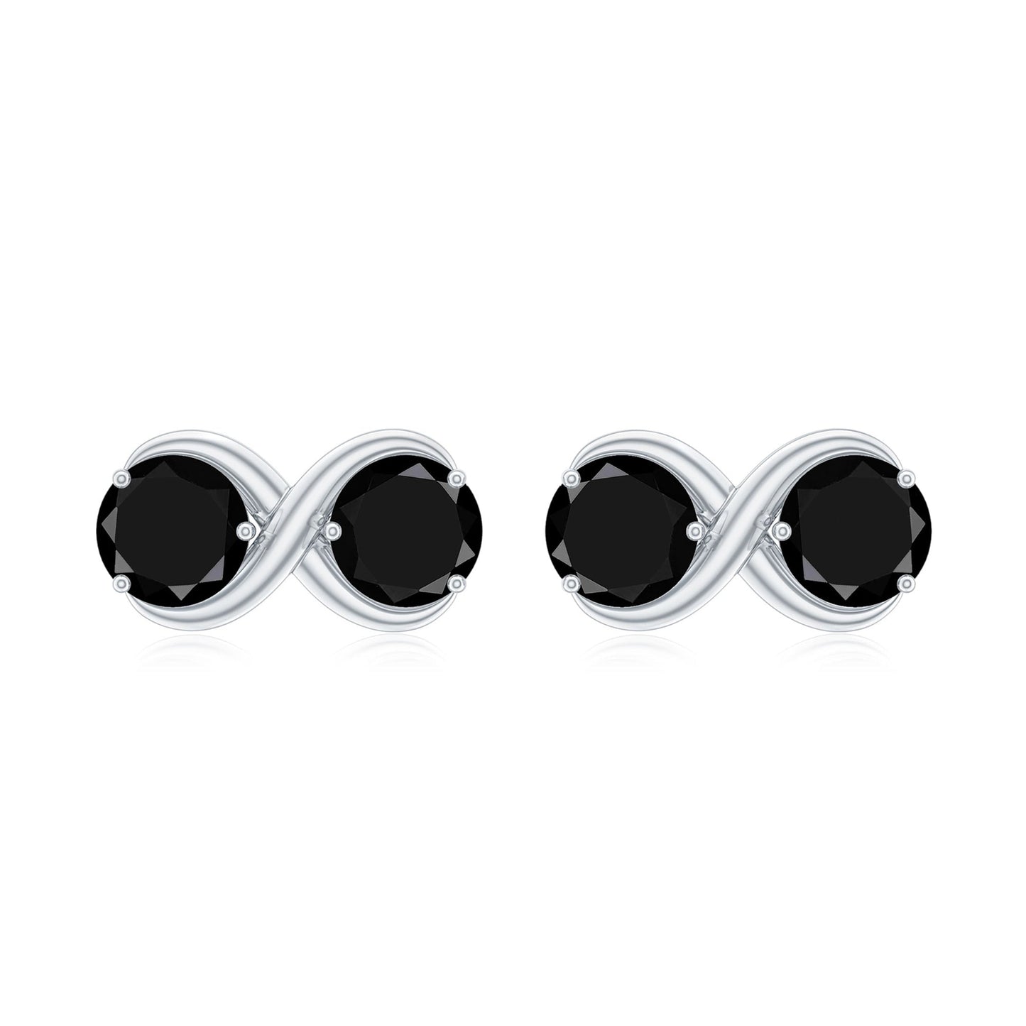 Genuine 1.8 Carat Black Spinel Two Stone Infinity Stud Earrings