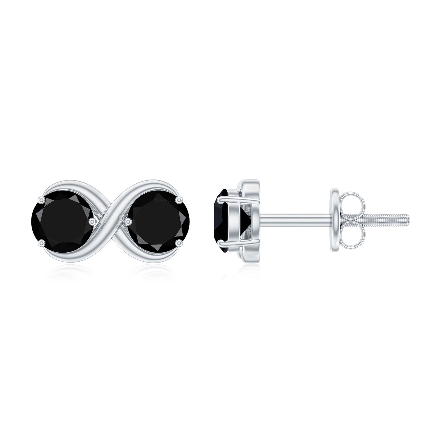 Genuine 1.8 Carat Black Spinel Two Stone Infinity Stud Earrings