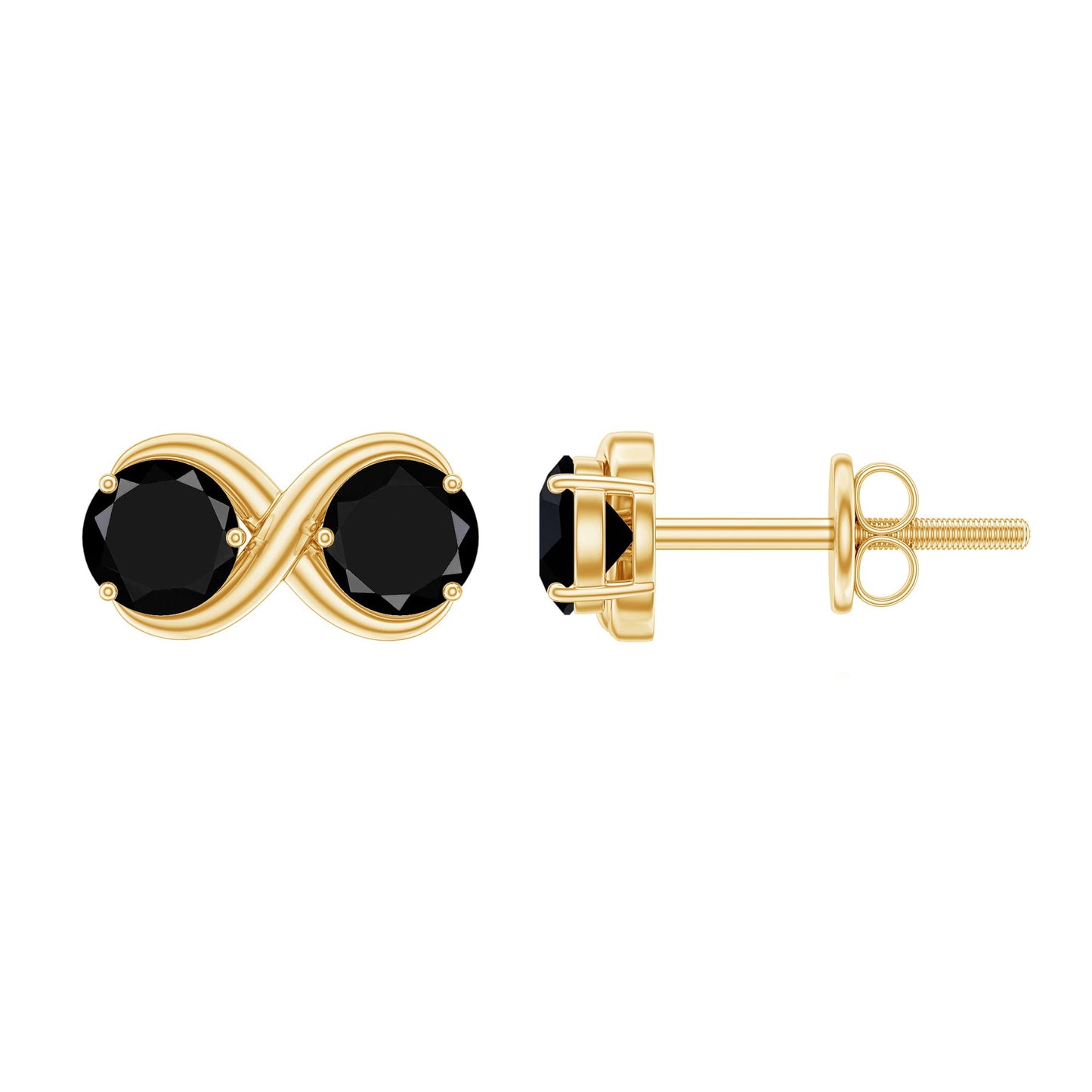 Genuine 1.8 Carat Black Spinel Two Stone Infinity Stud Earrings