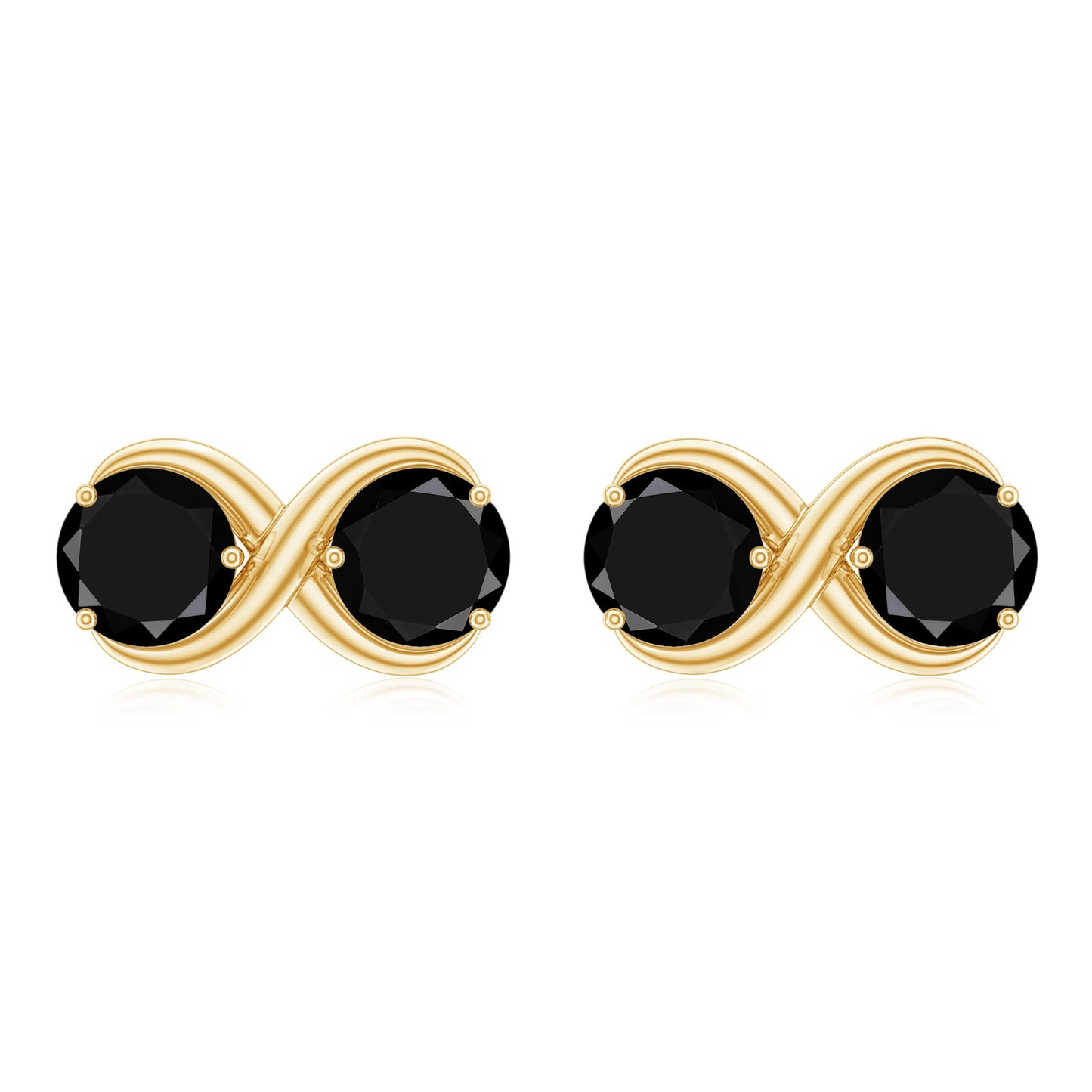 Genuine 1.8 Carat Black Spinel Two Stone Infinity Stud Earrings
