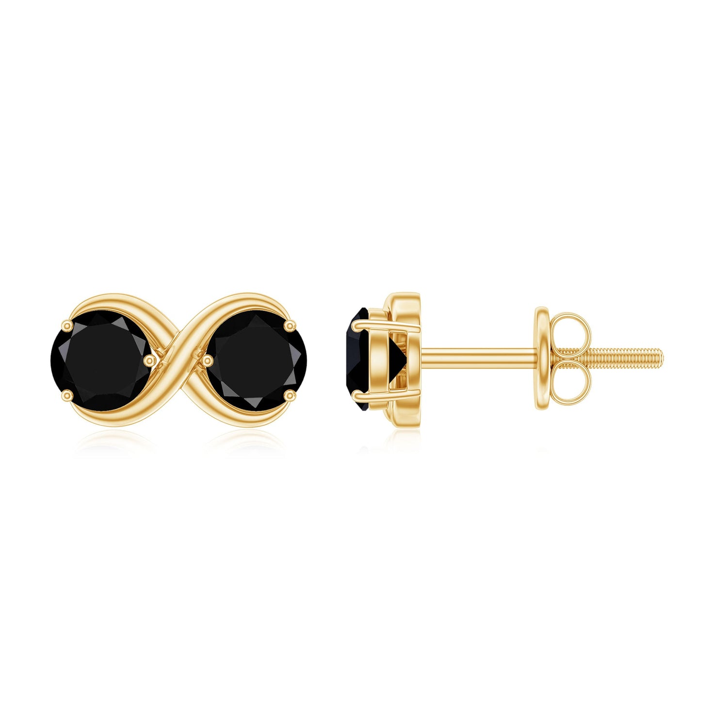 Genuine 1.8 Carat Black Spinel Two Stone Infinity Stud Earrings