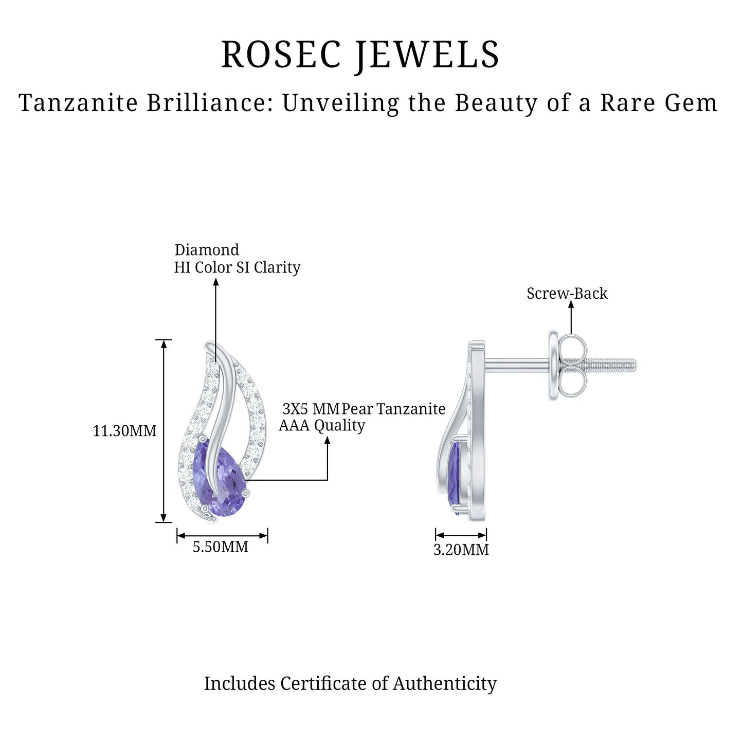 Pear Shape Tanzanite and Diamond Leaf Stud Earrings