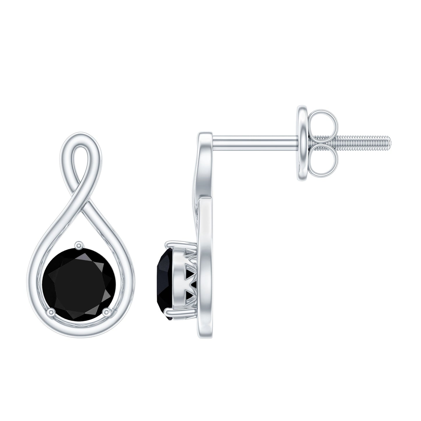 Certified Real Black Spinel Infinity Earrings with Screw Back