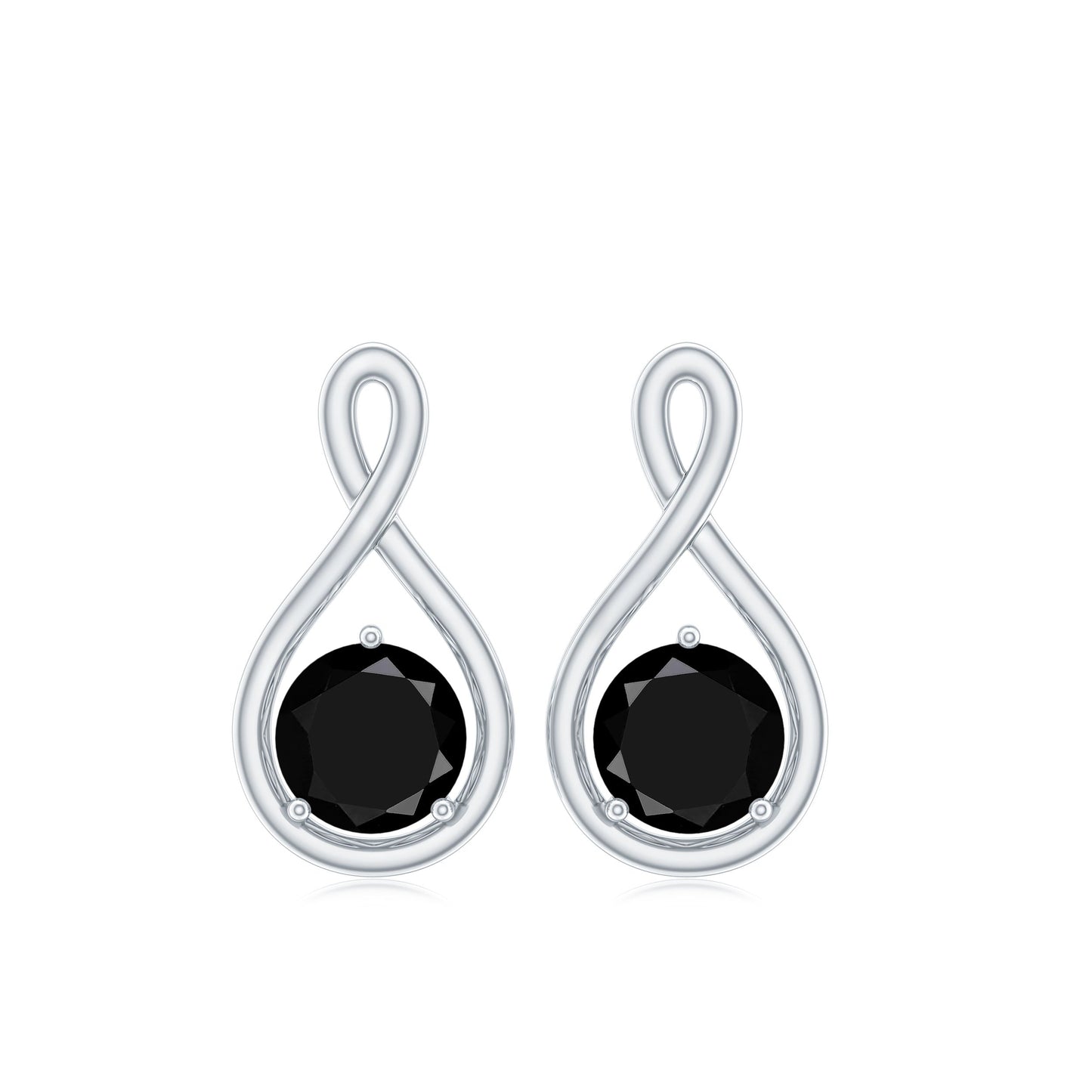 Certified Real Black Spinel Infinity Earrings with Screw Back