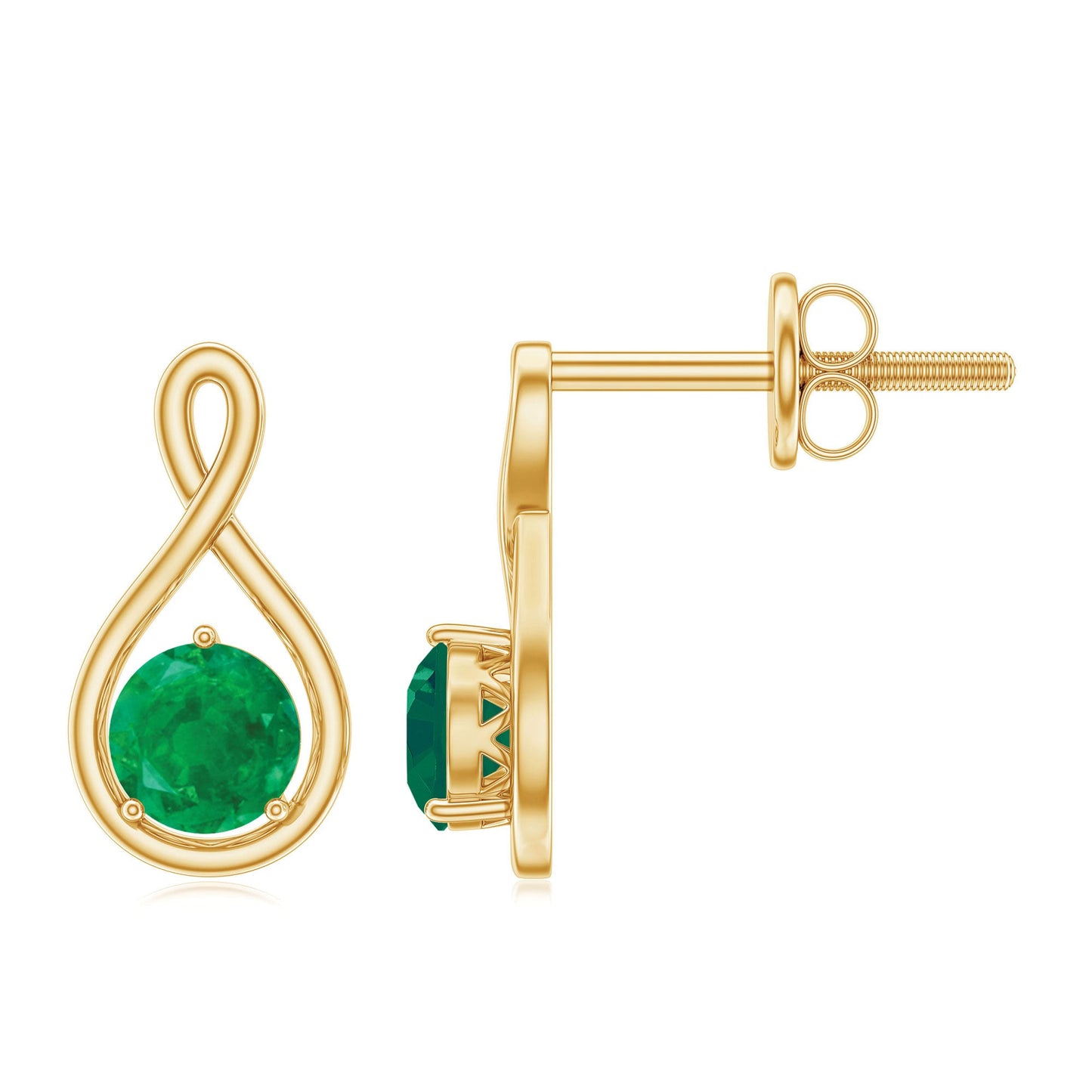 1 Carat Round Cut Emerald Solitaire Stud Earrings