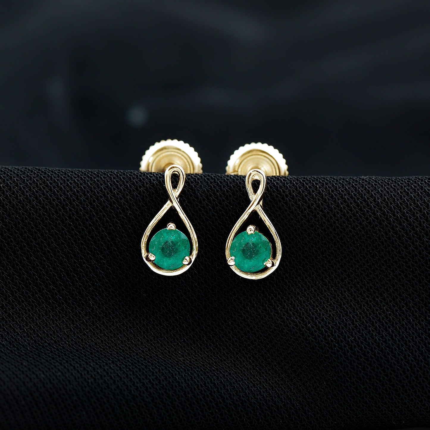 1 Carat Round Cut Emerald Solitaire Stud Earrings
