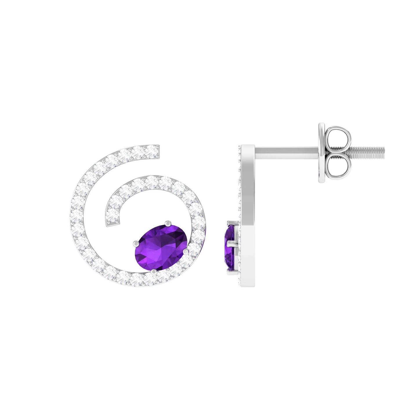 Certified Real Amethyst Swirl Earrings with Diamond