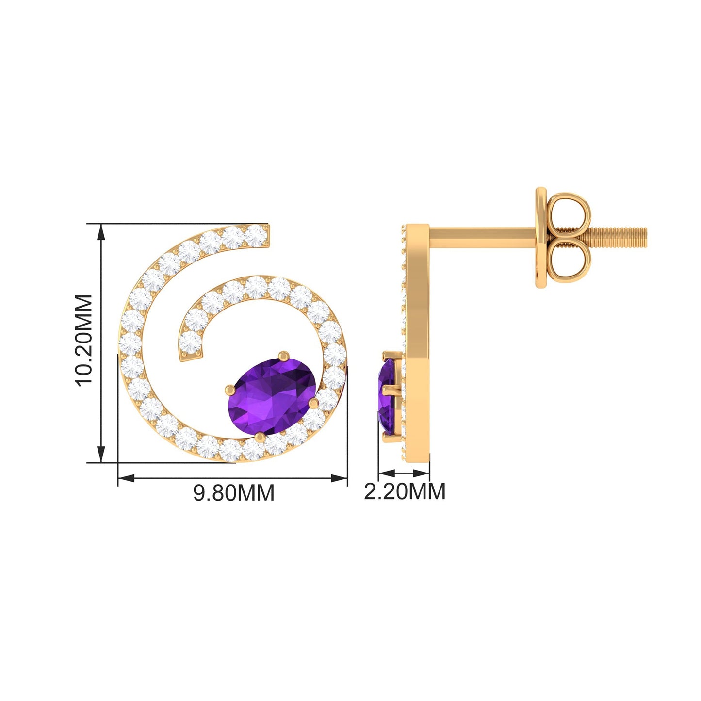 Certified Real Amethyst Swirl Earrings with Diamond