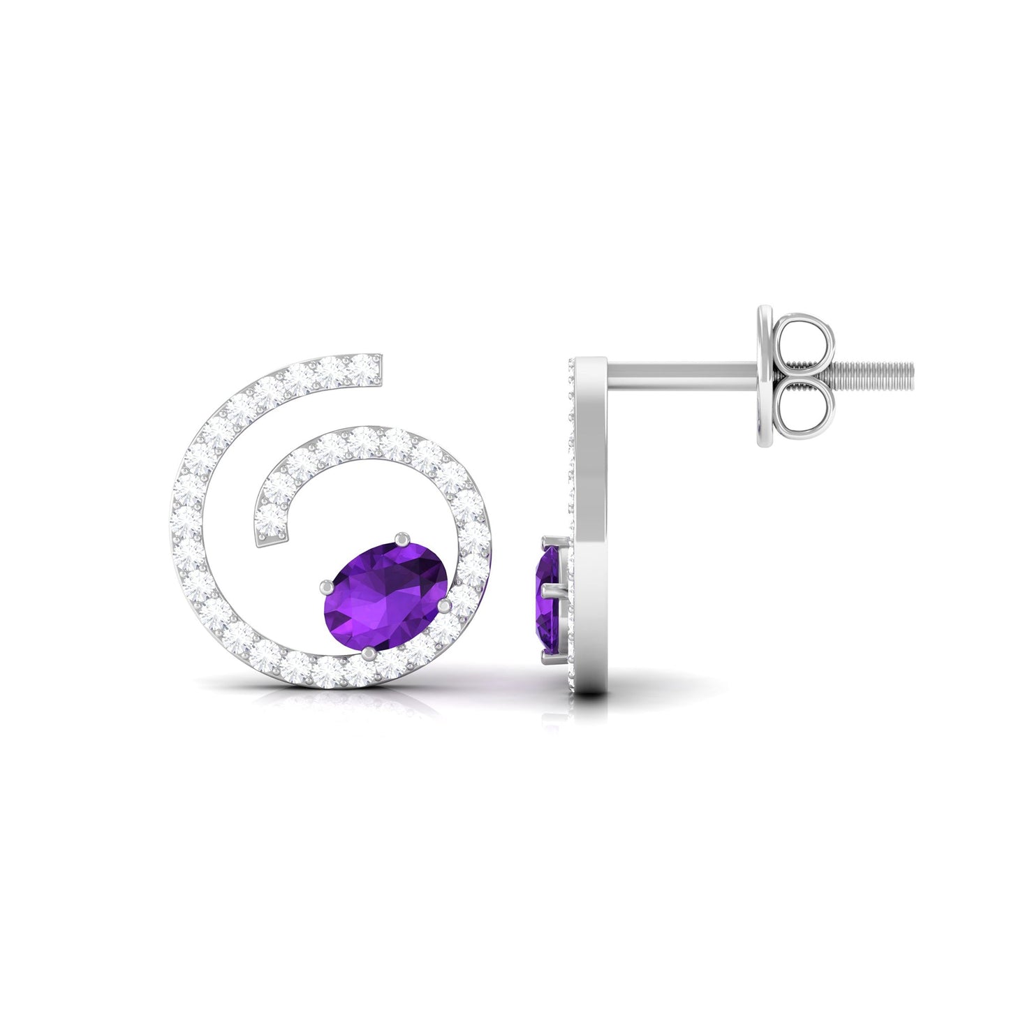 Certified Real Amethyst Swirl Earrings with Diamond