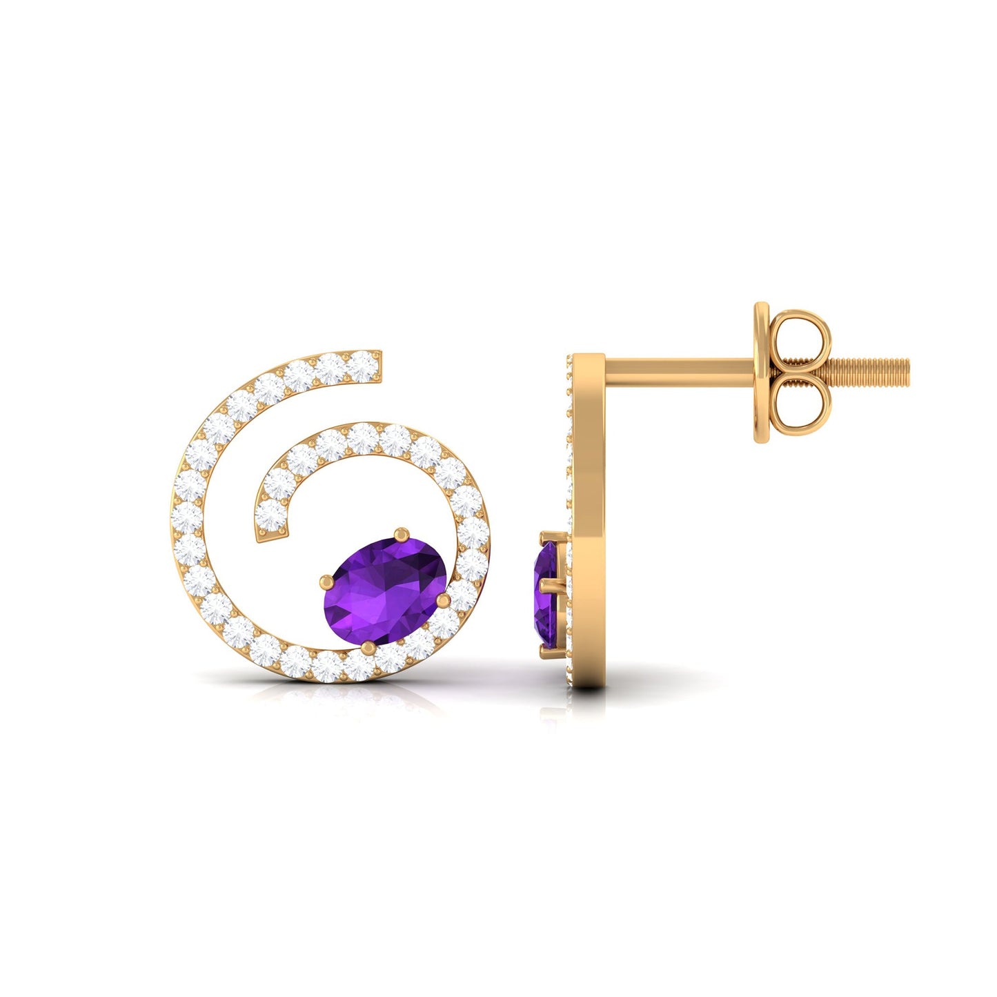 Certified Real Amethyst Swirl Earrings with Diamond