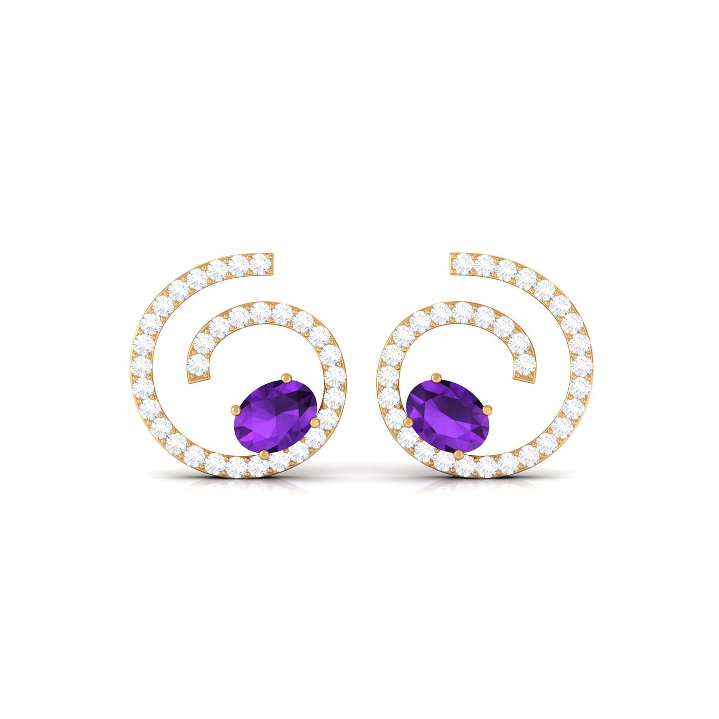 Certified Real Amethyst Swirl Earrings with Diamond